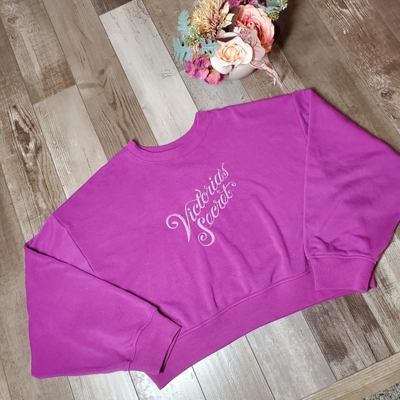 Victoria's Secret Purple Embroidered Crewneck Cropped Sweatshirt Size XL EUC - Picture 13 of 16